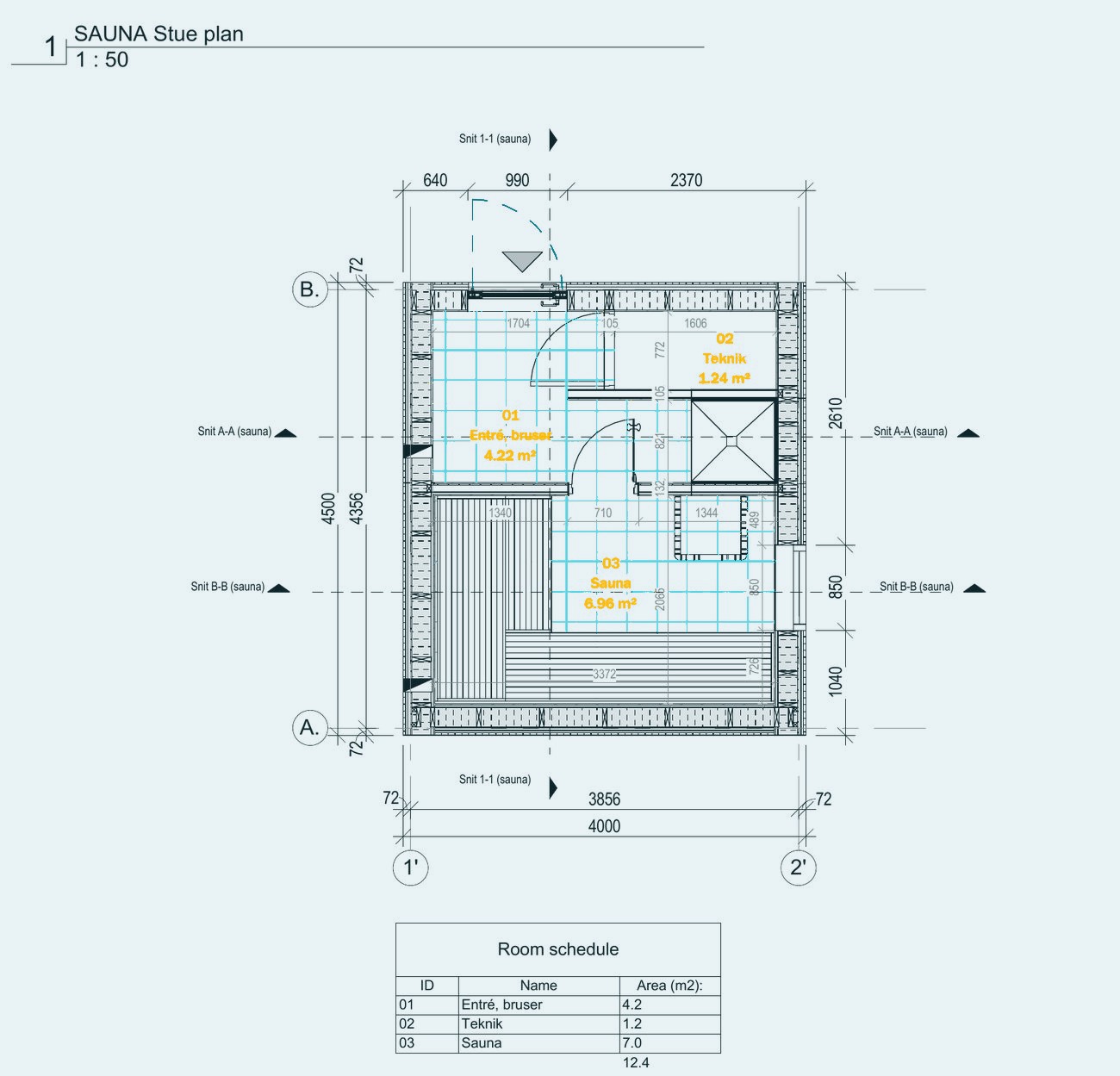 Sauna POD, plan · 12.4 m²